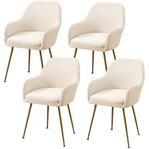 Stretch Curved Back Dining Chair Covers with Armrests - Elastic Office Chair Slipcovers, Swivel Armchair Cover Protector for Vanity Living Room Bedroom(Off-White, 4PC)