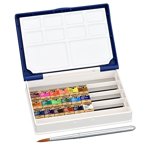 Holbein Artists Watercolors Set of 18 Half-Pans with Brush Palm Box Plus PN694