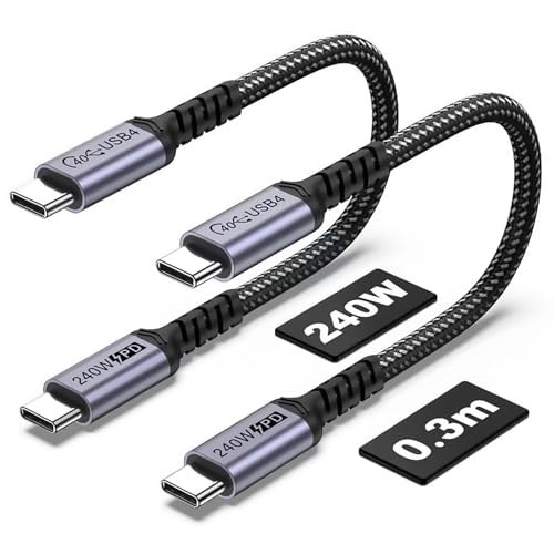 1FT USB 4 Cable 2 Packs, 240W USB C to USB C Cable, 40Gbps High Speed Data Transfer and Single 8K or Dual 4K Display Video Output Compatible with Thunderbolt 4, MacBook Pro, iPhone 1516 Plus
