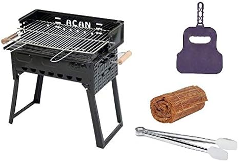 Akel Katlanır Ayaklı Emaye Mangal Çift Izgaralı Barbekü Pervazlı Gril Maşa Çıra Yelpaze Hediyeli Set