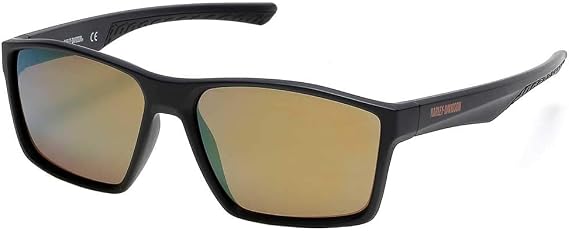 Harley-Davidson Mens Square Sunglasses Matte Black Frame with Bordeaux Mirror Lenses & Temple Grip, 100% UV Protection
