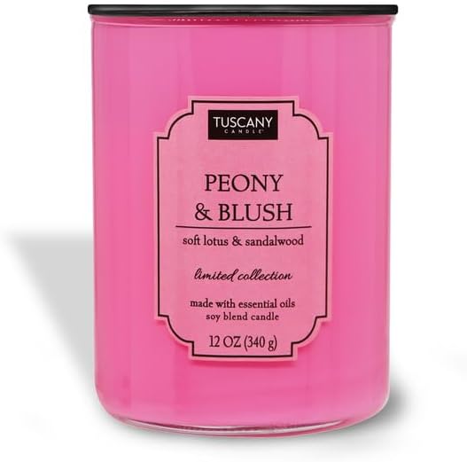 Tuscany Candle Peony & Blush Scented Candle, 12 oz Colorsplash Collection