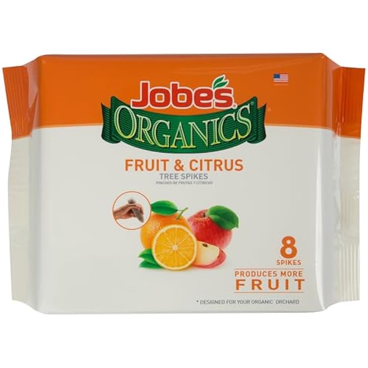 Jobes Organics Garden Fertilizer Spikes, Easy Plant Care Fertilizer for Fruit and Citrus Plants and Trees, 8 Count