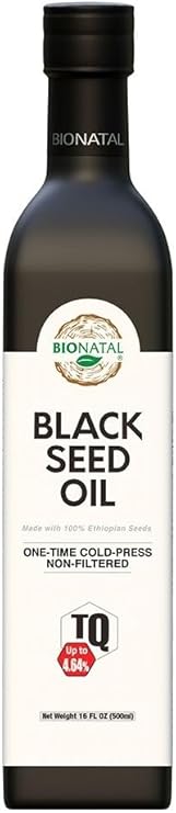 BioNatal Ethiopian Black Seed Oil Cold Pressed Nigella Sativa Producing Black Cumin Seed Oil, Unrefined & Non-Filtered, High TQ Up to 4.64% Supports Immune System, Digestion & Joints 16oz Glass