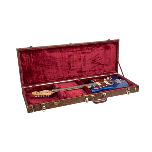 Crossrock Rectangular Wooden Electric Guitar Case for Jazzmaster & Jaguar | Blossom Brown Faux Leather, Burgundy Velvet Interior, Lock Designer SeriesCRW530JMBQ