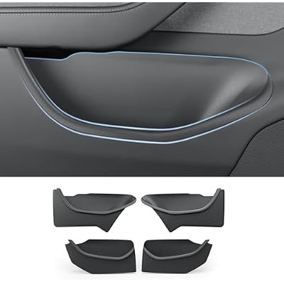 LUCKEASY 4PCS Door Side Storage Box Full Arounding for Tesla Model Y Juniper StandardPremiumPerformance 2025 2026 Front & Rear Door Pocket Inner Organizer Trays Full Cover Accessories TPE Black