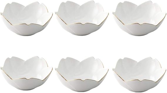 Japanese Style Soy Sauce Dishes set of 6, Cherry Blossom Porcelain Sauce Dish Seasoning Dish Sushi Soy Dipping Bowl Dessert Bowl Appetizer Plates Serving Dish for Kitchen Home (Cream color)