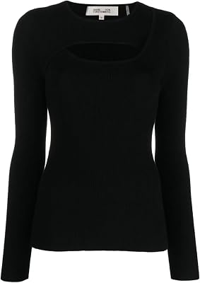 Diane Von Furstenberg DVF Womens Bruno Black Ribbed Knit Cut Out Long Sleeve Sweater
