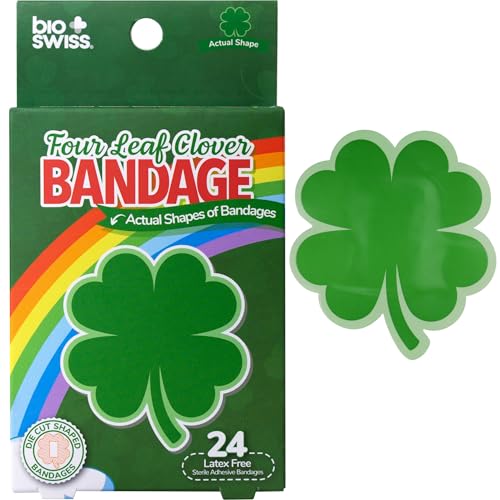 BioSwiss Bandages, 4 Leaf Clover Shaped Self Adhesive Bandage Set, Latex Free, Sterile Wound Care, 24 Count