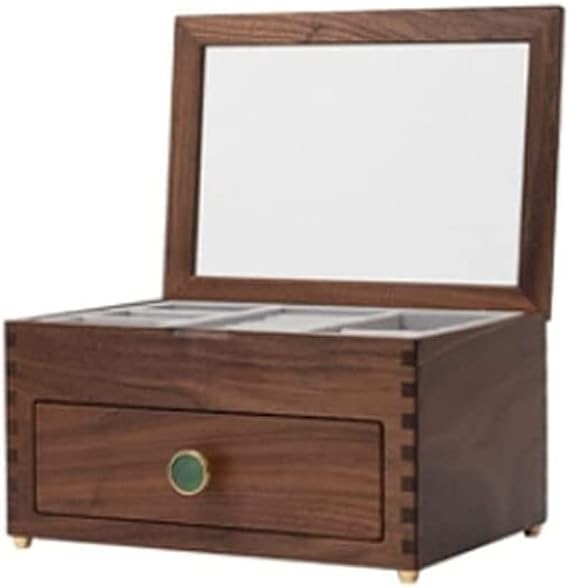 Jewelry Box Wooden Jewelry Box With Transparent Glass Top Cover Earrings Necklaces Watches And Drawer Storage Boxes Jewellery Organizer Beauty