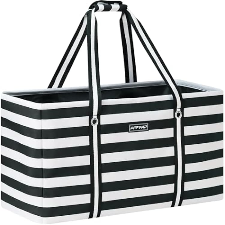 Stand Up Extra Large Utility Tote Bag, Foldable Reusable Grocery Bags with Metal Wire Frame & Reinforced Bottom Board, Large Utility Tote for Shopping, Car Trunk, Beach BagBlack