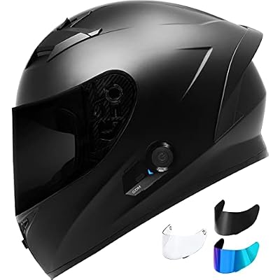 GDM Bluetooth Motorcycle Helmet with Clear, Tinted, Iridium Shields Small, Flat Black
