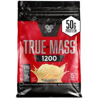 BSN TRUE-MASS Weight Gainer, Mass Gainer Protein Powder, Post Workout Muscle Recovery Powder, Muscle Gainer, 4:1 Carbs to Protein Ratio, Vanilla Ice Cream, 10.25 Pound, 15 Servings