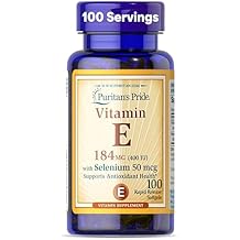 Puritan's Pride Vitamin E 184mg (400 IU) with Selenium 50mcg, Vitamin Supplement For Immune System and Antioxidant Health Support, 3 Month Supply, 100 Rapid Release Softgels