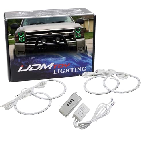 iJDMTOY 7-Color RGB LED Halo Ring Lighting Kit Compatible with 2007-2014 GMC Sierra Chevrolet Silverado Truck wAdjustable Setting