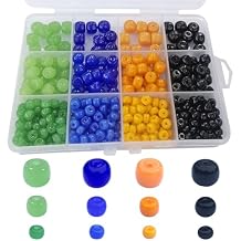 372pcs Disk Rondelle Drum Shaped Cylinder Glass Beads of 3 Sizes for DIY Craft Gifts Bracelets Necklace Pendants Making Supplies(Color: Black/Orange/Blue/Green)