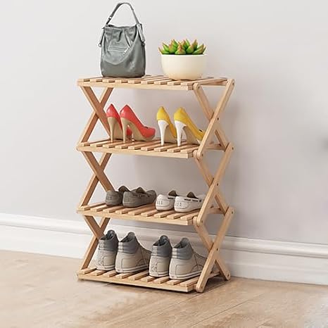 Foldable Bamboo Shoe Rack - Multi-Layer Storage Organizer for Living Room, Balcony, Porch - Stylish & Space-Saving Design - Versatile Shoe Storage Solution in Beige