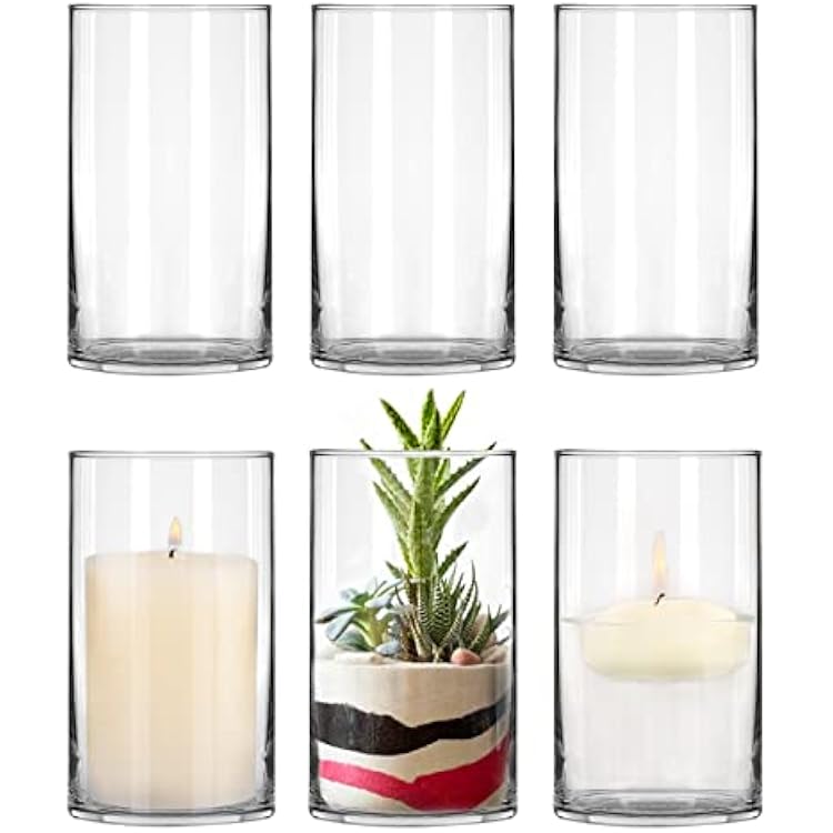 6 Pack Clear Glass Cylinder Vases, 6 Inch Flowers Vase, Floating Candle Holder for Table Centerpiece, Ideal for Wedding, Party Supplies and Home Decor