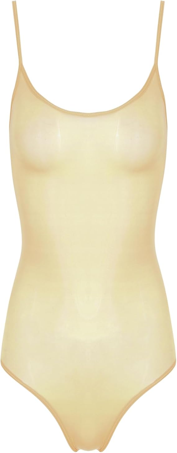 Freebily Women's Mesh Sheer Stretch Bodysuits Bikini Leotard Tops Sleeveless Camisole High Cut Teddy