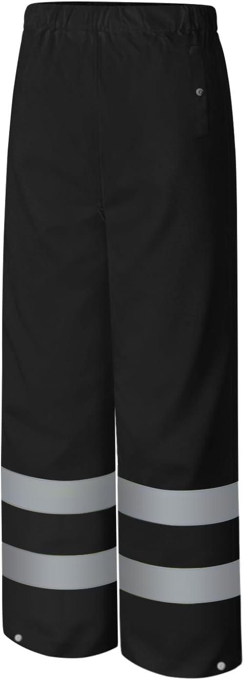 Hi Vis Rain Pants for Men, Safety Work Rain Gear, Black, L-XL | High Visibility Rain Pants, Light Weight High Vis Reflecitve Safety Work Rain Gear for Outdoor Activities, Men Women