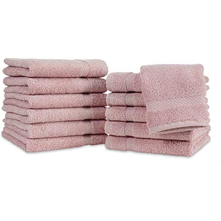 Luxury Hotel Quality 600 GSM 12 Pack Washcloth Towel Set 100% Turkish Cotton Washcloth Towels Set 13 inch x 13 inch Pink