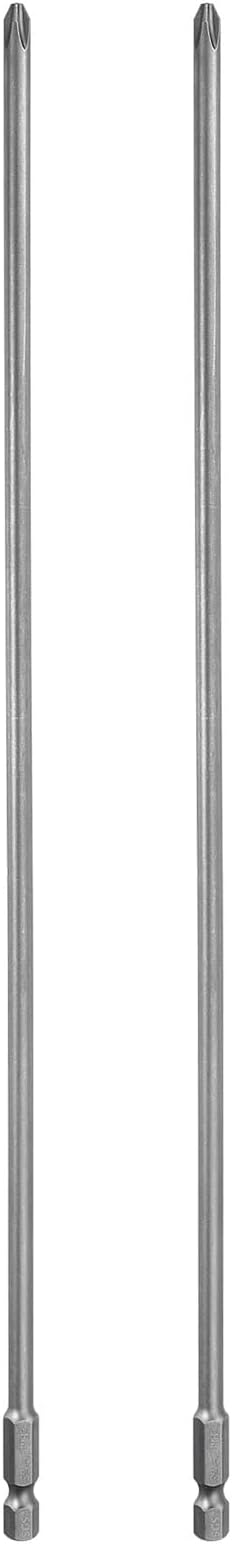 HARFINGTON 2pcs #2 Phillips Screwdriver Bit PH2 1/4" Hex Shank 12" (300mm) Long Magnetic S2 Steel Industrial Grade Screw Driver Bit Cross Head Electric Drill Bits 0.197" (5mm) Rod