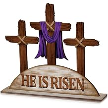 Beeveer Empty Tomb Easter Scene and Cross Decoration He Is Risen Decor Religious Wooden Tabletop Signs Christian Table Centerpiece for Easter Birthday Rustic Farmhouse Home Spring Decor(Classic Style)