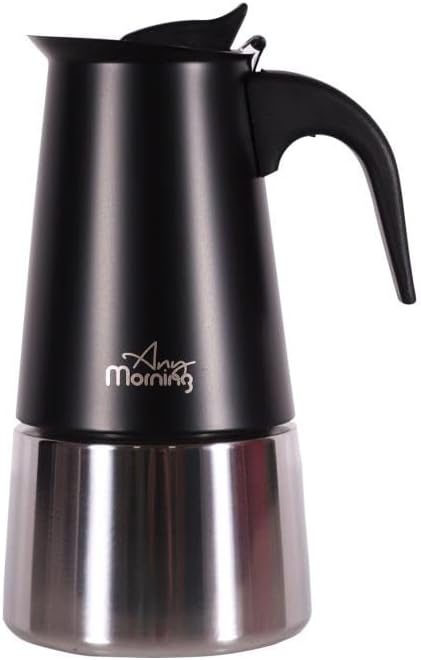 Any Morning FE001-6 Espresso Coffee Machine Stainless Steel Induction Mocha Pot 300 Ml Black