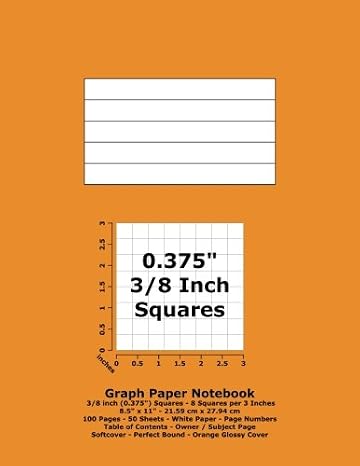 Graph Paper Notebook: 0.375 Inch (3/8") Squares - 8.5" x 11" - 21.59 cm x 27.94 cm - 100 Pages - 50 Sheets - White Paper - Page Numbers - Table of Contents - Orange Glossy Cover
