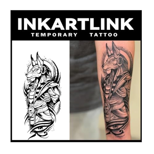 INKARTLINK Tattoo Tech, 2 Sheets Large Semi Permanent Tattoo, Adult Art Design Temporary Tattoos, Lasts 1-2 Weeks, Waterproof, Realistic Look, No Adhesive, No Reflection Anubis Design