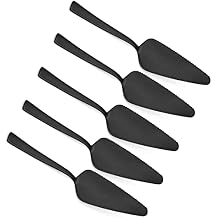 Matte Black Pie Server Set of 5, E-far 8.9 Inch Stainless Steel Cake Server Cutter for Pastry Cheese Pizza, Serrated Edge with Square Handle