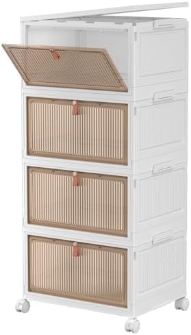 4 Tier Plastic Storage Bins with Lid 28QT - Stackable, Wheeled, Collapsible Storage Containers for Living Room, Office, Dorm