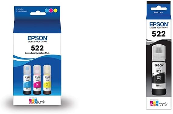 EPSON T522 EcoTank Printer Ink Bottles Ultra High-Capacity Black and Color