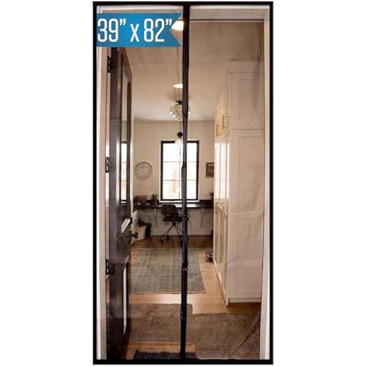 Fenestrelle Magnetic Screen Door Heavy Duty, Hands Free Fiberglass Mesh with Self Closing Magnetic Seal, Black Trim Fits 37 x 80 Doors Screen Size 39 x 82