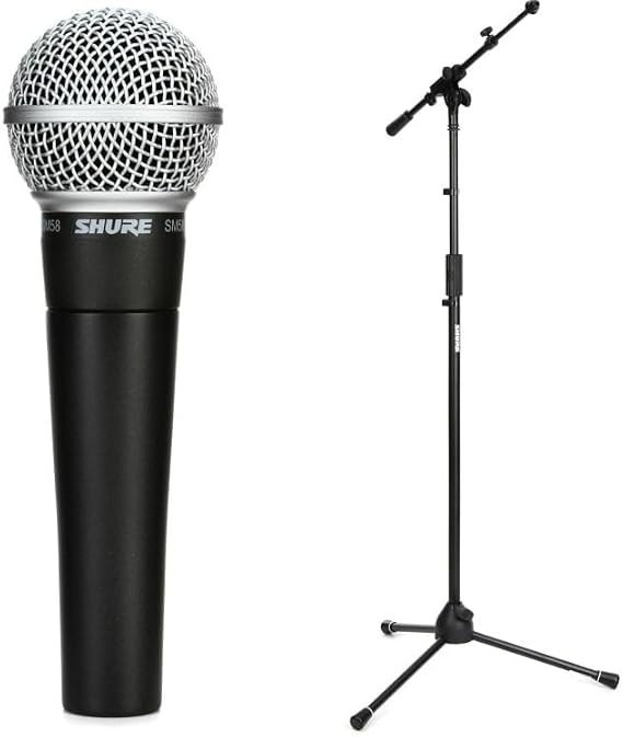 Shure SM58 Pro XLR Dynamic Microphone with Tripod Mic Stand - Professional Studio & Live Performance Cardioid Mic for Vocals, Podcasting, and Recording
