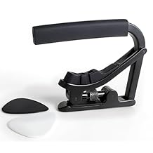 Guitar Capo for Acoustic and Electric Guitars - Adjustable Capo with Memory Tension-Black with 2 Picks.