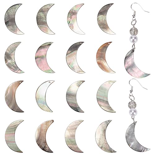 BENECREAT 20 Pcs Black Lip Shell Moon Pendants - Mother of Pearl, Flat, Suitable for Jewelry Making, DIY Craft, Beading, Necklace, Earrings - 17.5x30x1.52mm