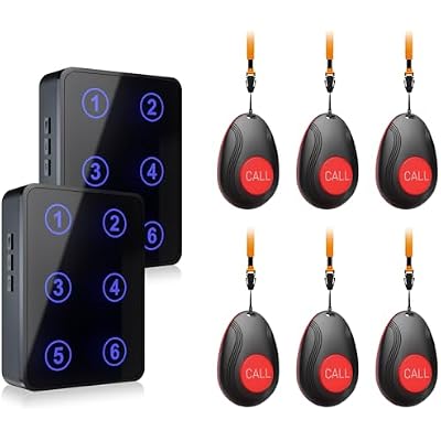 CallToU Wireless Call Button Caregiver Pager Nurse Call System for ElderlyPatients at HomeHospital with Voice Announcements and LED Number Display 6 Waterproof Call Button & 2 Receiver