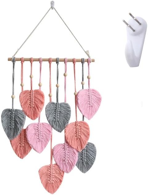 Qivine Macrame Wall Hanging Leaves, Boho Handmade Woven Leaf Tassels Tapestry, Colorful Macrame Wall Decor with Wood Bead Detail for Nursery, Bedroom, Living Room