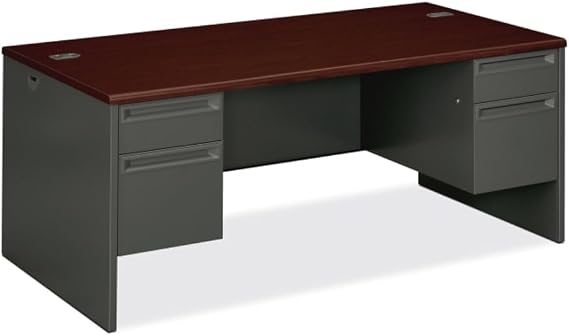 HON 38000 Series Double Pedestal Desk, 72" X 36" X 29.5", Mahogany/Charcoal
