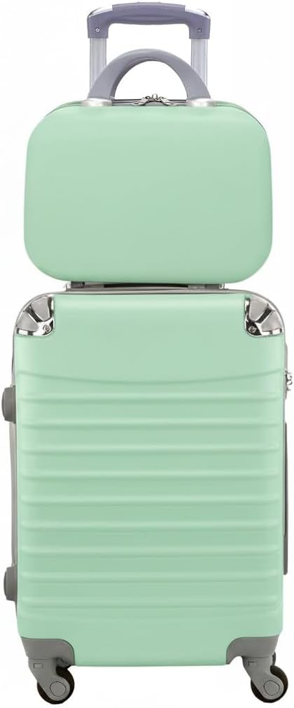Travel Trolley Cabin Suitcase with Matching Toiletry Bag Hand Luggage 4 Wheels 360º Suitcase 55 x 35 x 20 cm and Toiletry Bag 34 x 27 x 14 cm. Commercial, Pilot, Medical., aqua green, 55x35x20