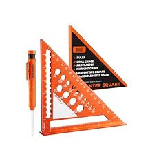 Mecurate 7-Inch Aluminum Alloy Rafter Square with 2-in-1 Carpentry Pencil - Durable Measuring and Marking Tool for Woodworking, Construction, and DIY Projects