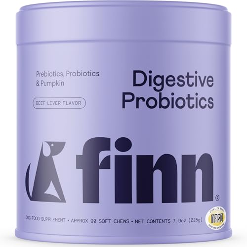 Finn Digestive Probiotics for Dogs - Complete Digestive System Support with Pumpkin, Prebiotics, Live Probiotics - Vet Recommended & Made in The USA - 90 Soft Chews
