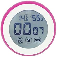 Kitchen Timer with Temperature & Humidity,Touch Screen Soft Light Kitchen Count Down Up Cooking Timer with Magnet (Pink)