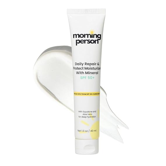 Mineral SPF 50+ Face Moisturizer with Non-Nano Zinc Oxide + Squalane | 2-in-1 Daily Moisturizer & Sunscreen | No White Cast | For Women 35+ | Reef Safe, Fragrance-Free | Morning Person Beauty