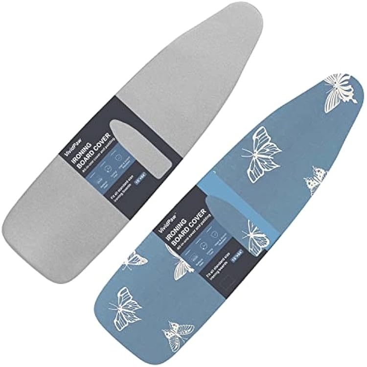 VividPaw Ironing Board Cover and Pad Standard Size 1554, Value Pack Grey and Butterfly