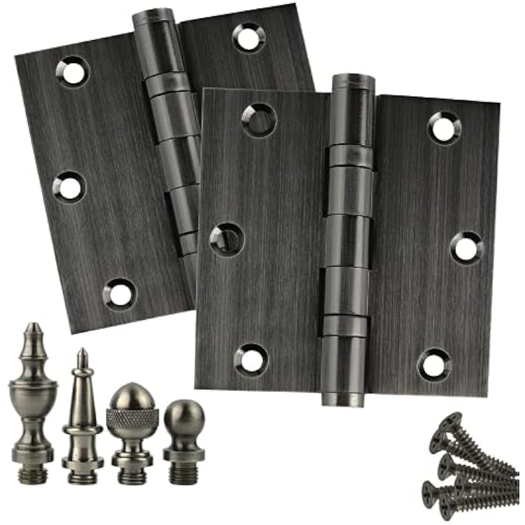 Embassy Solid Brass Door Hinges - 3.5 x 3.5 Inch, Heavy Duty, Pewter, Ball Bearings, Rust Resistant Stainless Steel Pin, Architectural Designer Grade, Home Improvement, 2 Pack