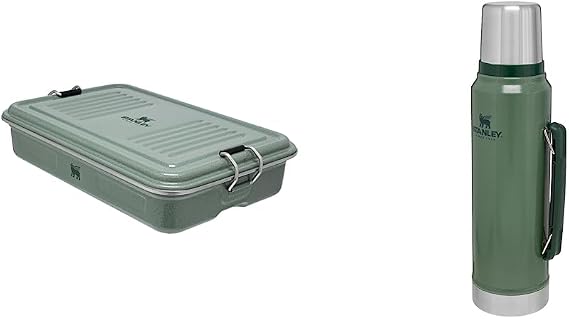STANLEY The Useful Classic Box 1.2L / 1.25QT Dishwasher Safe + Classic Legendary Bottle 1L / 1.1QT Hammertone Green