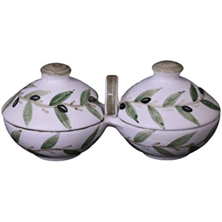 Hebron Arts Ceramic Serving Bowl With Lid | Zaatar W Zeit Ceramic Bowl | Palestinian Ceramic Bowl | Hand-Painted Ceramic Bowl With Handle | Arab Gift Olive Style