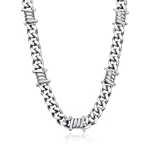Bandmax Barbed Wire Cuban Chain Necklace for Women Men Stainless Steel/Black Thorns Choker Necklaces 16 Inch-22 Inch Punk Emo Chains Jewelry -Gift Packed